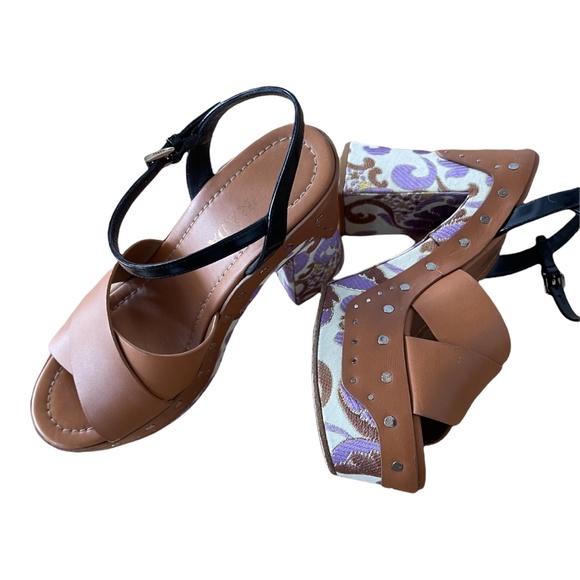 PRADA [RARE] Spring 2015 Leather/Brocade Platform Sandals - Picture 5 of 15